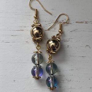 Handmade Earrings Elegant Gold & Iridescent Dangles Futuristic Glam
